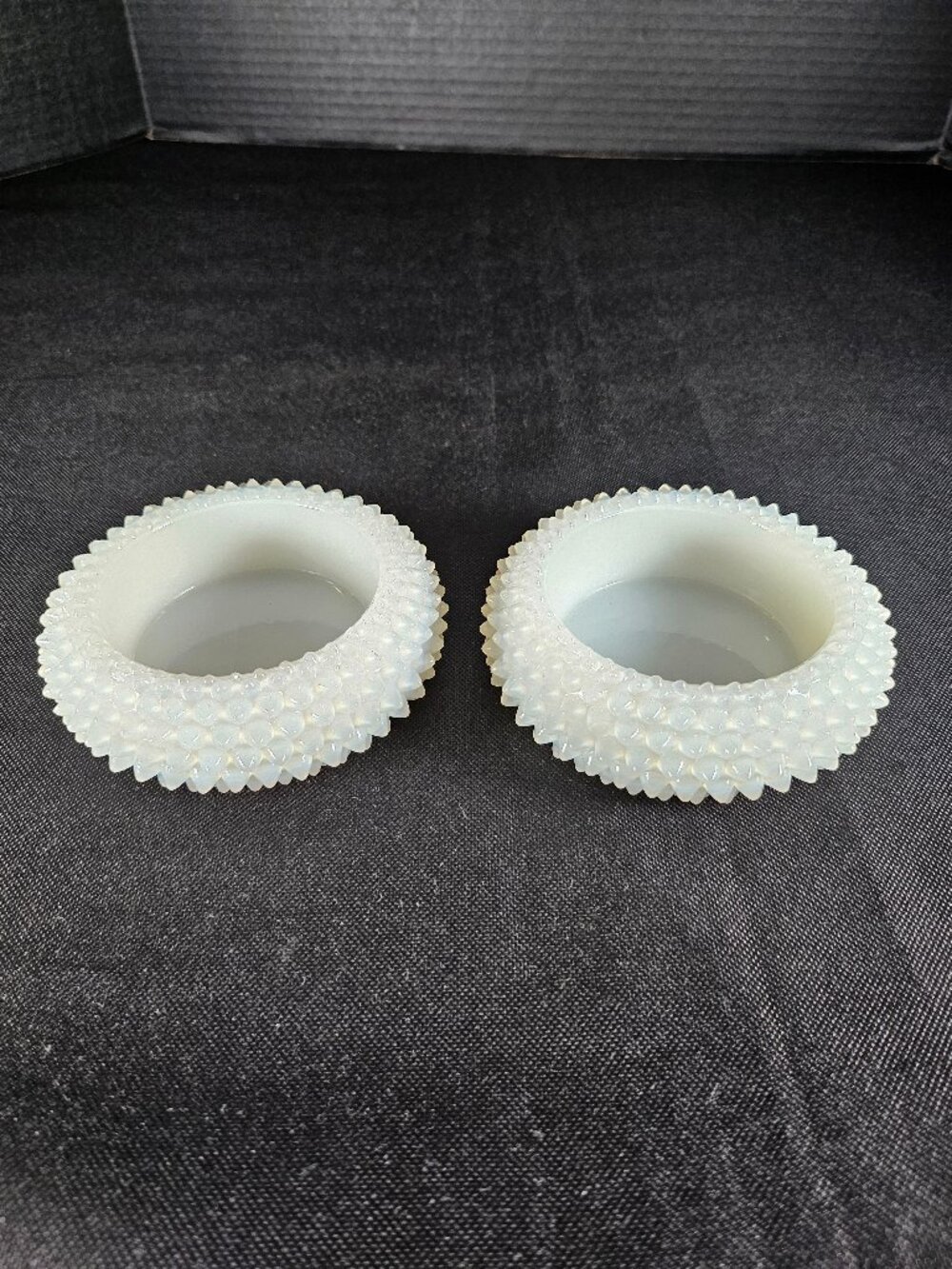 Fenton White Opalescent Hobnail Open Salt Cellars Trinket Dishes Set Of Two